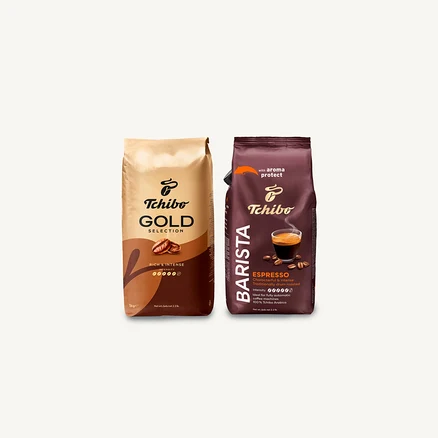 Dve balenia kávy Tchibo: Gold Selection a Barista Espresso.