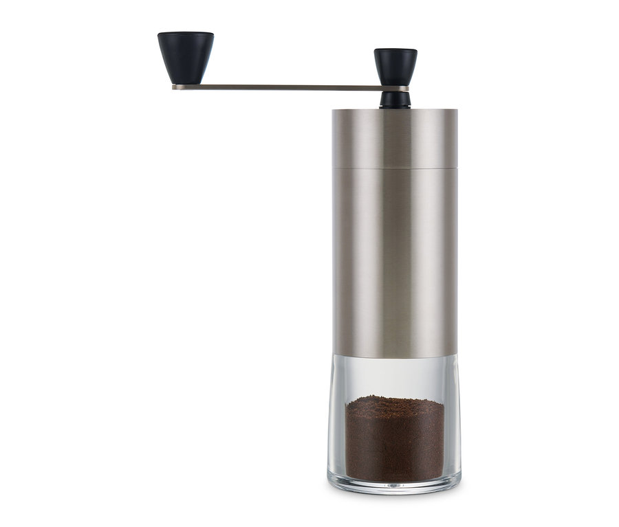 Ručný mlynček na kávu, strieborný