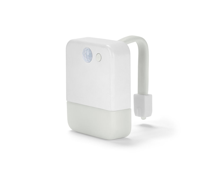 Biele LED nočné svetlo na toaletu s hlásičom pohybu.