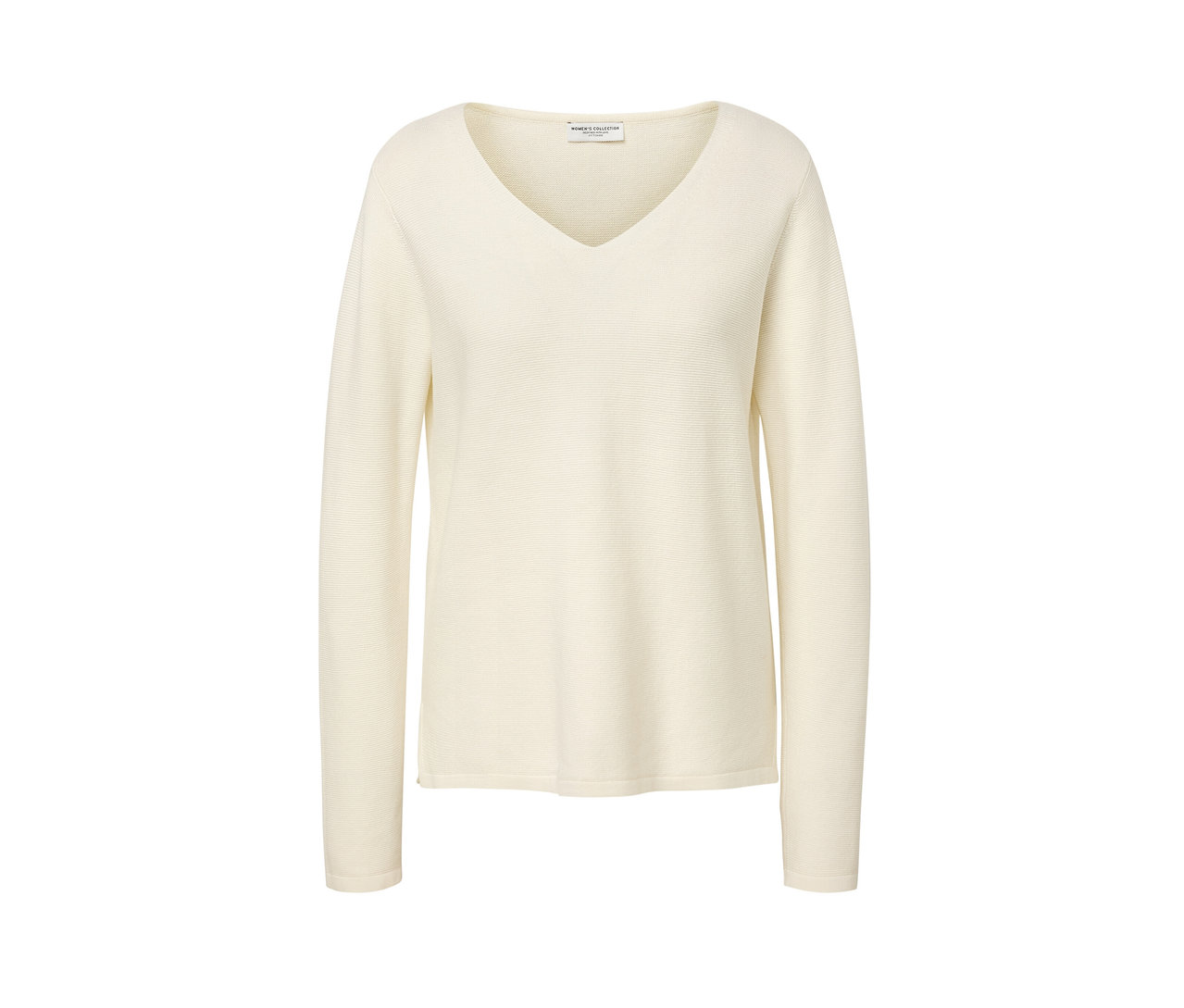 Krémovo biely pletený pulóver s výstrihom do V.