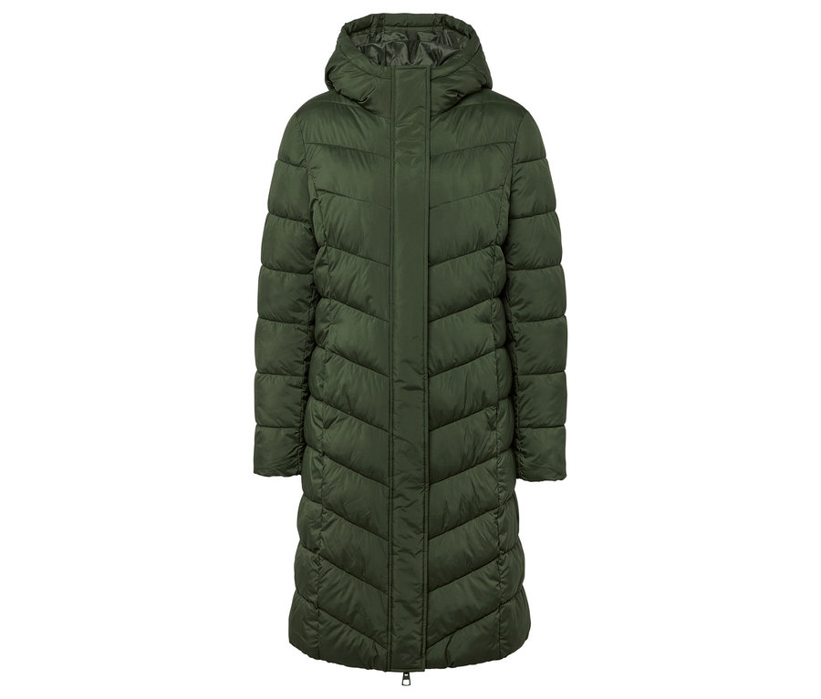 Zelená prešívaná bunda s kapucňou.