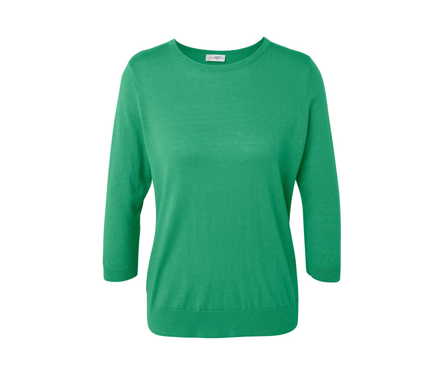 Zelený pulóver z jemnej pleteniny s hodvábom.