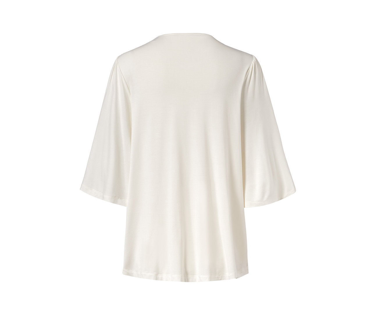 Pohľad zozadu na biele tričko s krídelkovými rukávmi.