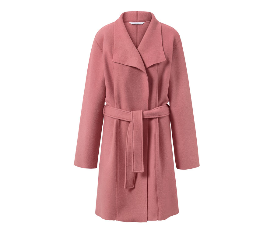 Ružový jemný flísový kabát s opaskom.