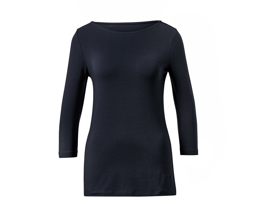 Námornícke modré tričko s trojštvrťovými rukávmi na bielom pozadí.