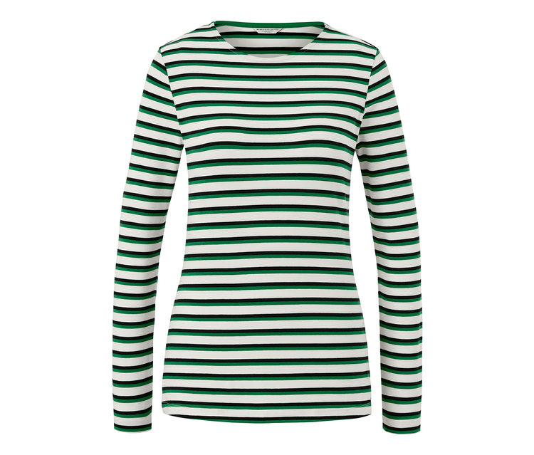 Viacfarebné prúžkované tričko s dlhými rukávmi.