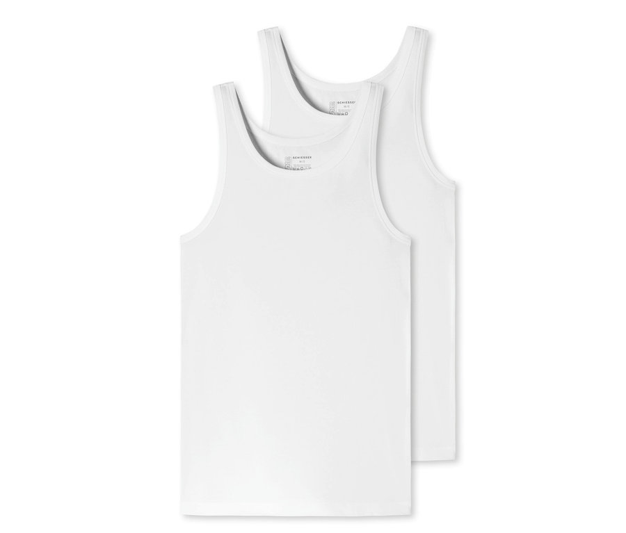 Dve biele tielka SCHIESSER s biobavlnou ležia na sebe.