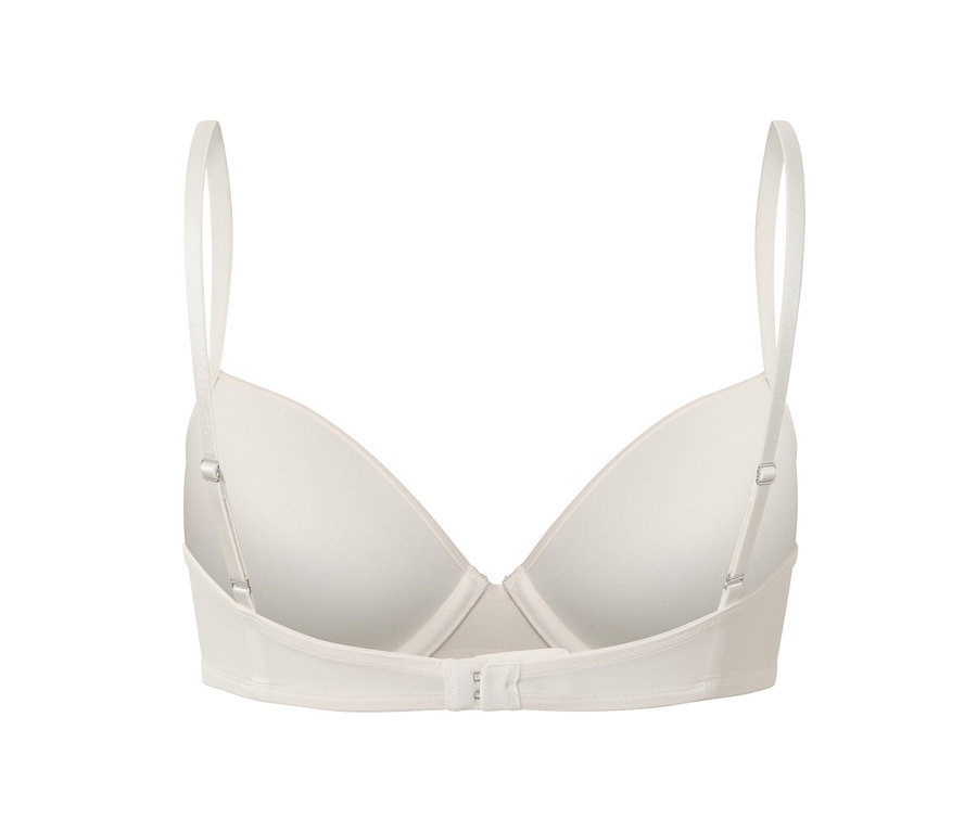 Detail bielych podprseniek s košíčkami, 2 ks, zozadu, zobrazujúci nastaviteľné ramienka a zapínanie.