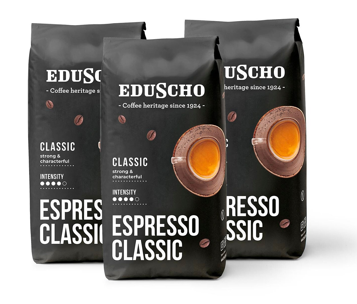 Tri balenia zrnkovej kávy Eduscho Espresso Classic po 3 kg.