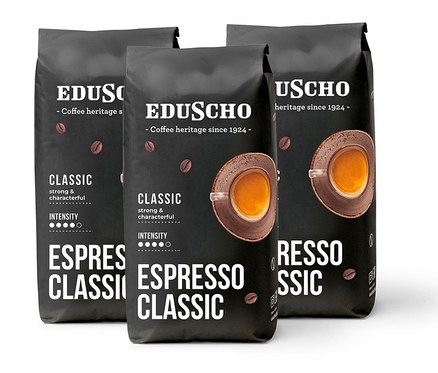 Tri balenia zrnkovej kávy Eduscho Espresso Classic po 3 kg.