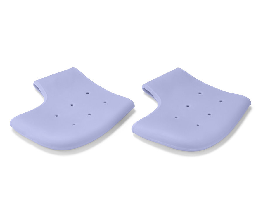 Dva fialové silikónové chrániče päty s otvormi na bielom pozadí.