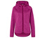 Ružová flísová bunda s kapucňou a zipsom.