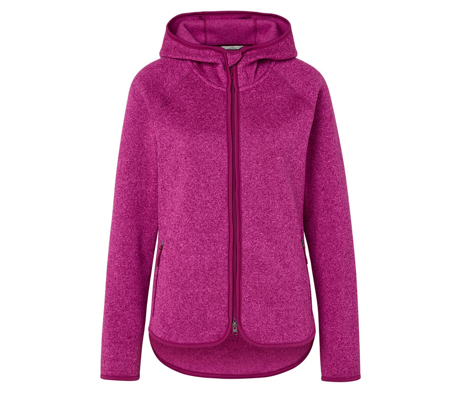 Ružová flísová bunda s kapucňou a zipsom.