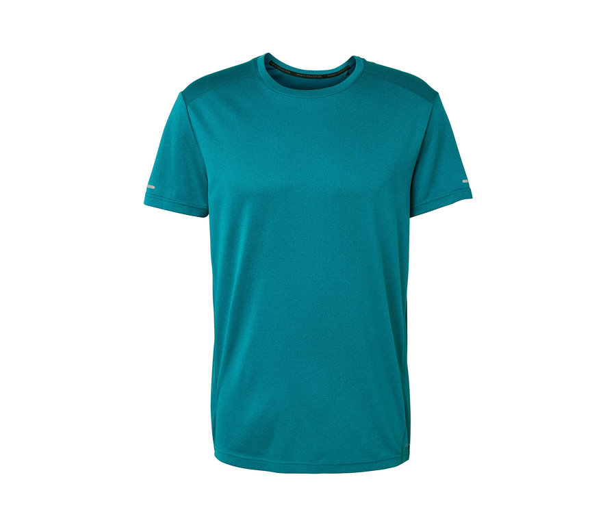 Tyrkysové funkčné tričko na bielom pozadí.