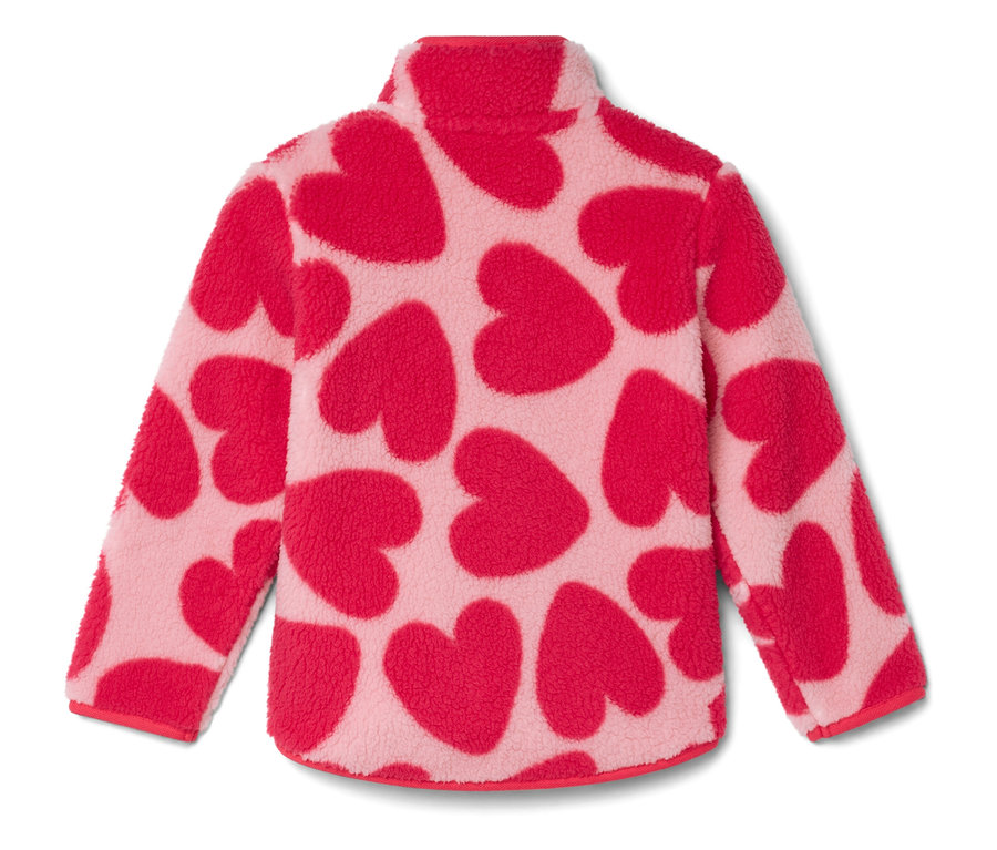 Ružová flísová mikina so vzorom červených sŕdc.