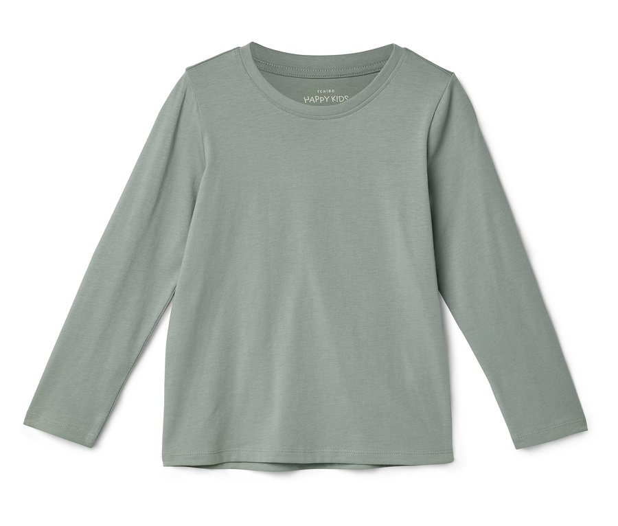 Svetlozelené detské tričko s dlhým rukávom leží na bielom pozadí.