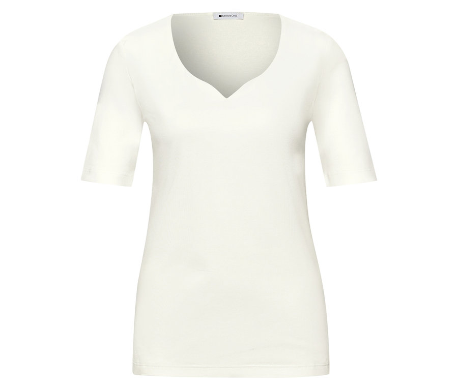 Biele tričko s krátkym rukávom Street One s výstrihom do V, umiestnené v strede.