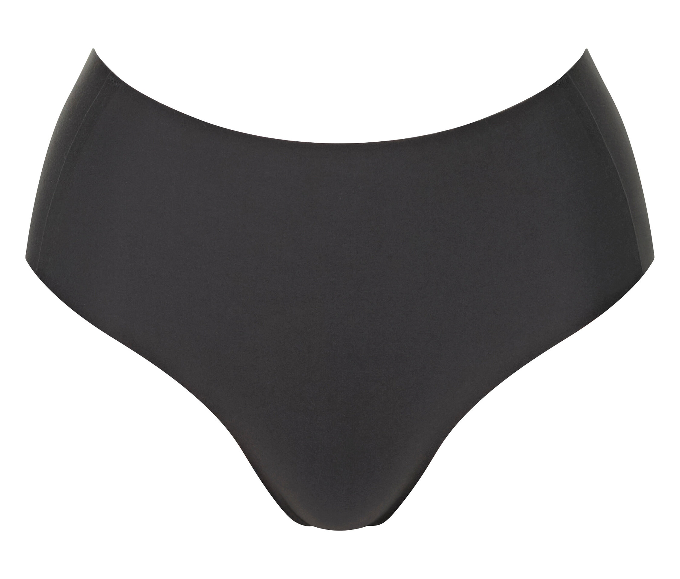 Tmavosivé dámske nohavičky s vysokým pásom ležiace na bielom pozadí.