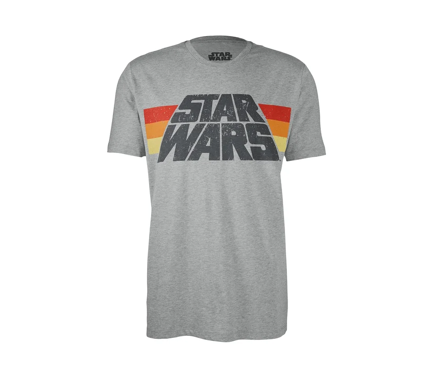 Sivé tričko s nápisom Star Wars.