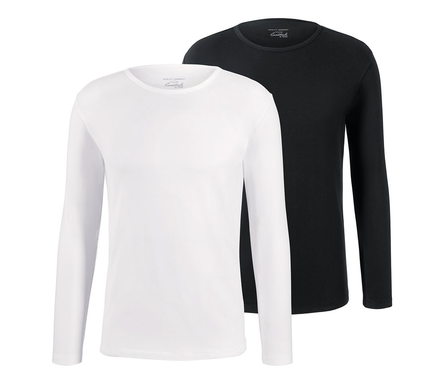 Dve tričká s dlhým rukávom: biele a čierne.