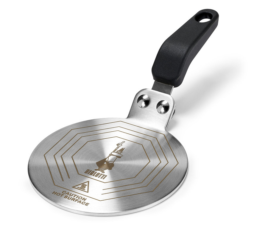 Adaptérová podložka na indukciu »Bialetti«, 13 cm, s čiernou rukoväťou.
