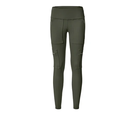 Zelené outdoorové termolegínsy s vreckami na zips.