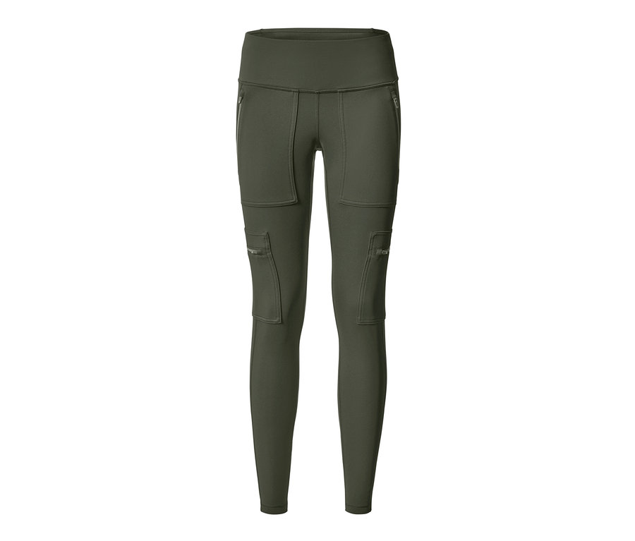 Zelené outdoorové termolegínsy s vreckami na zips.