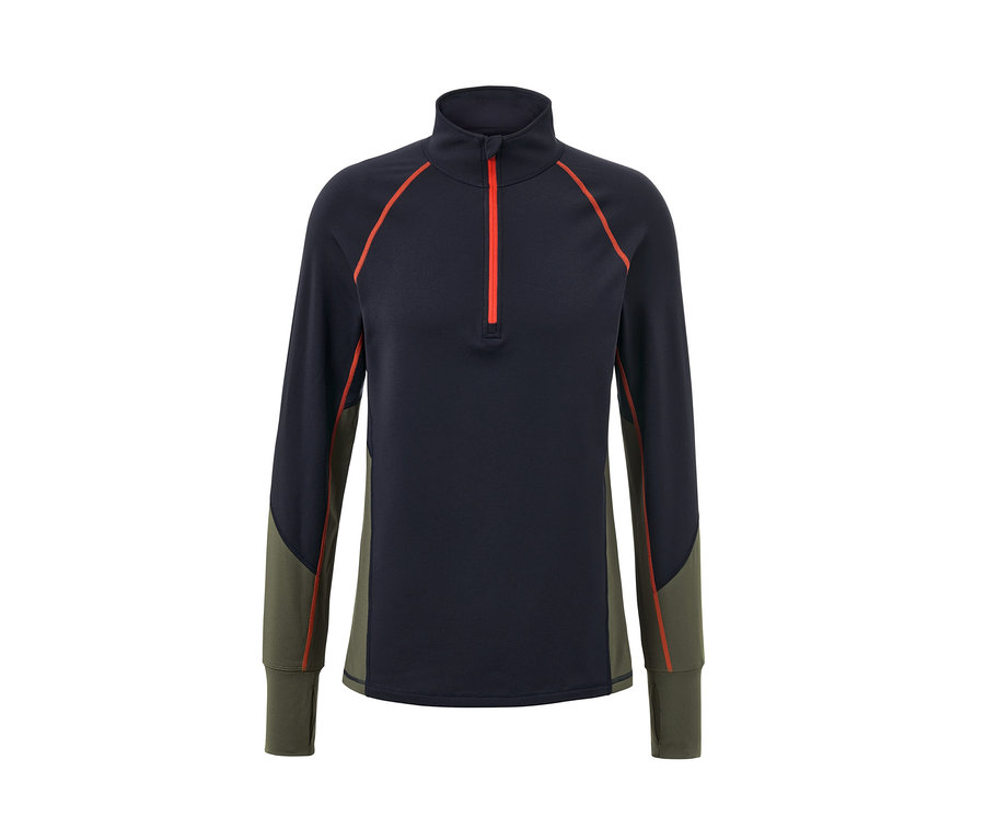 Funkčné termotričko s dlhým rukávom, modro-čiernej farby, s červeným zipsom.
