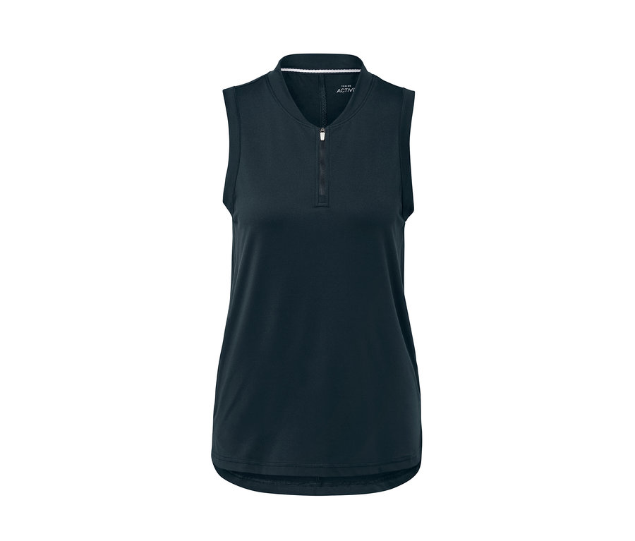 Tmavomodrý funkčný top s krátkym zipsom.