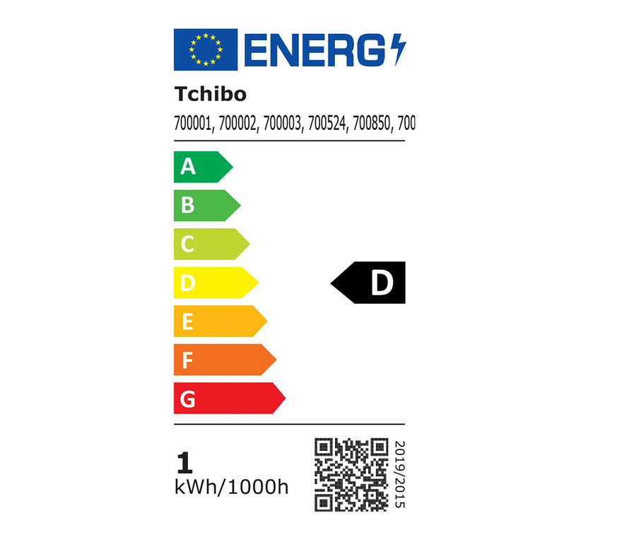 Energetický štítok s triedou D pre LED akumulátorovú stolovú lampu do exteriéru, šalviová.
