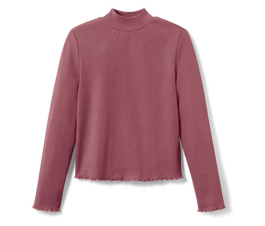 Vínový rebrovaný top s dlhým rukávom a rolákom.