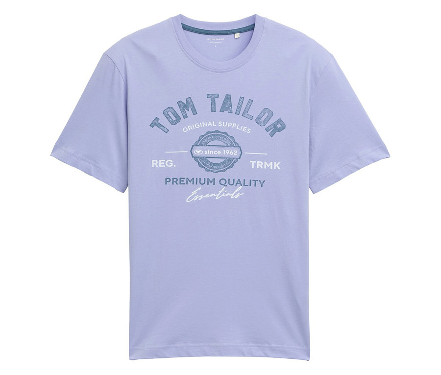 Svetlomodré tričko s potlačou "Tom Tailor Original Supplies" a nápisom "Premium Quality Essentials".
