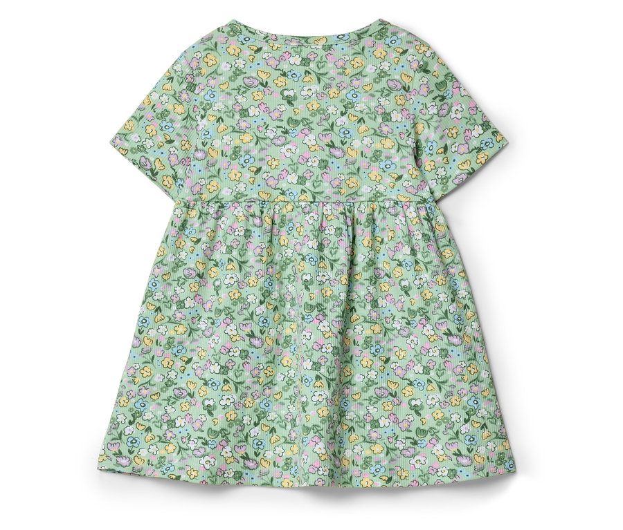 Svetlozelené šaty s krátkym rukávom s kvetinovým vzorom.