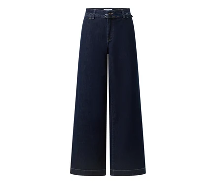 Tmavomodré, široké džínsy Angels Denim »Liva« Sleek s vysokým pásom a opaskom.