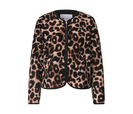 Bunda Street One z teddy fleecu s leopardím vzorom a čiernym zipsom.