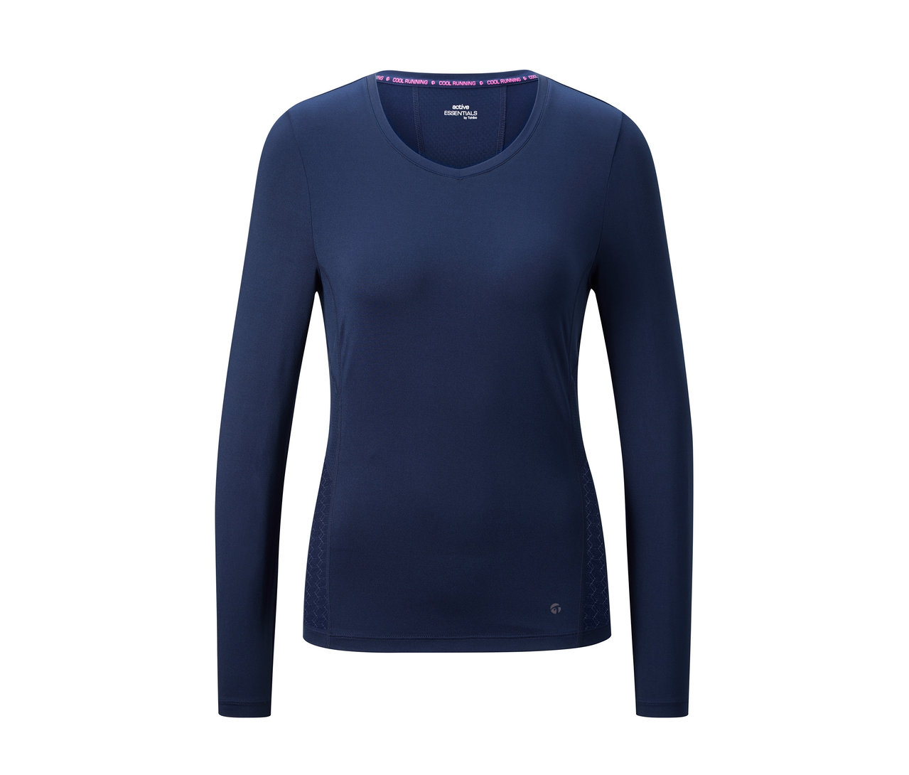 Tmavo modré funkčné tričko s dlhým rukávom.