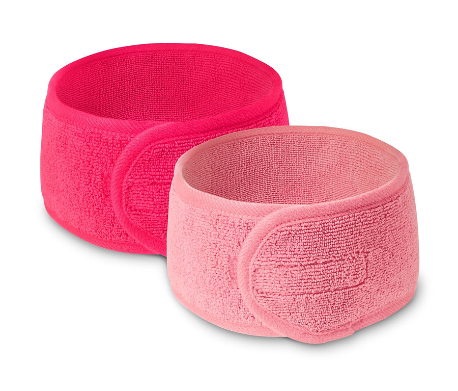 Dve kozmetické čelenky, jedna ružová a jedna svetloružová.