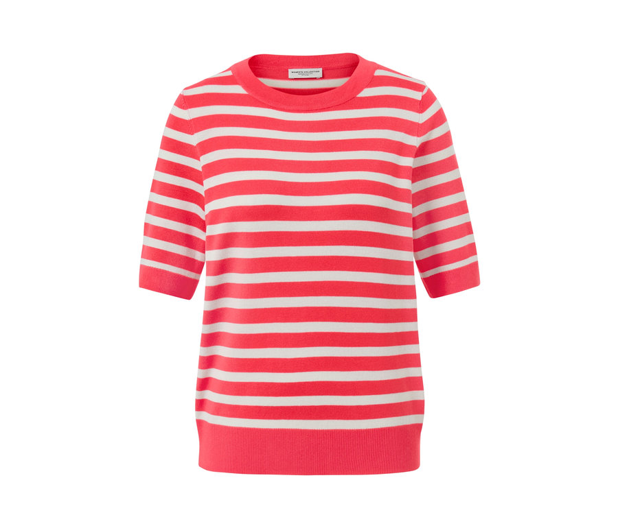 Pruhovaný pulóver z jemného úpletu s krátkymi rukávmi.