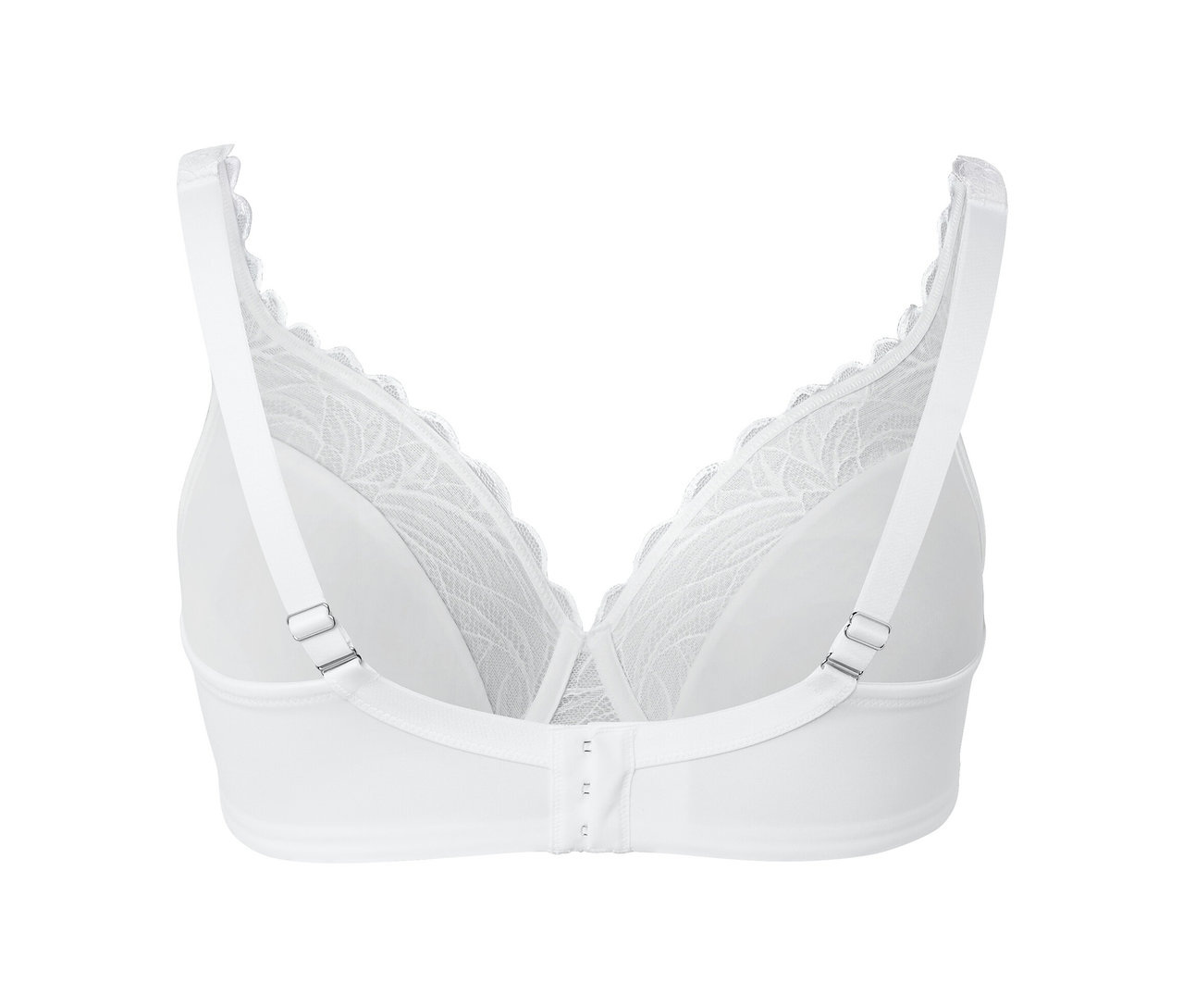 Detail biely podprsenky s kosticami, pohľad zozadu.