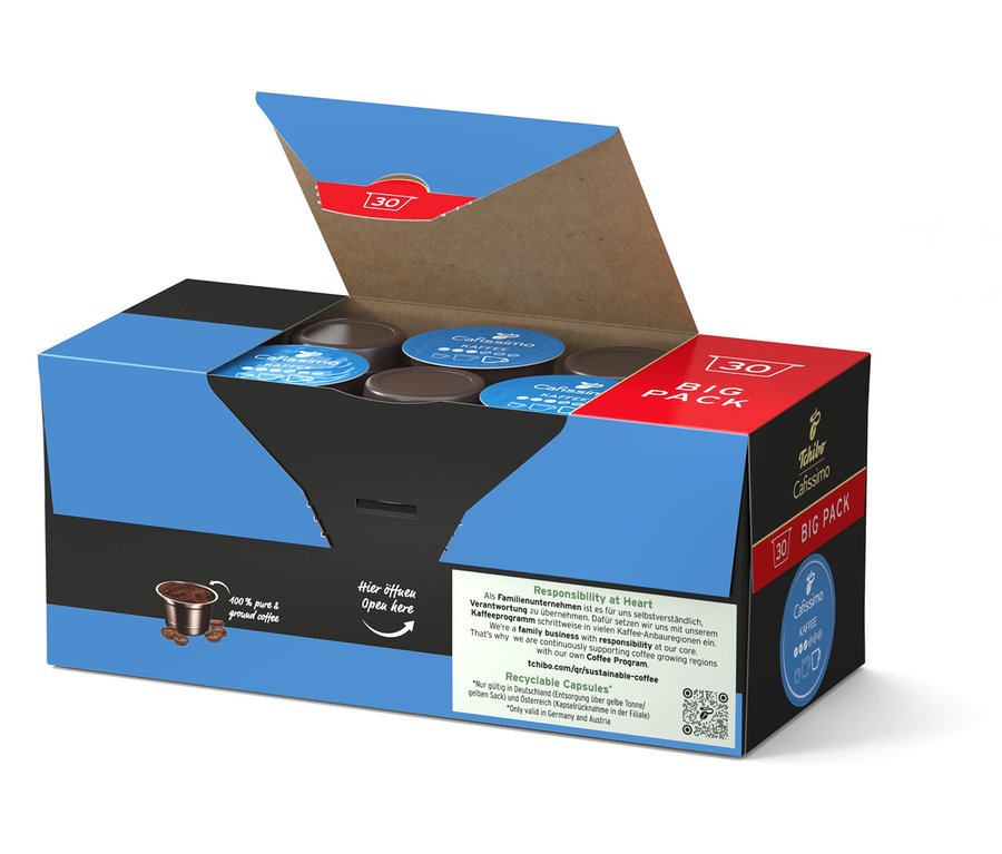 Otvorené balenie 30 kapsúl kávy jemná.