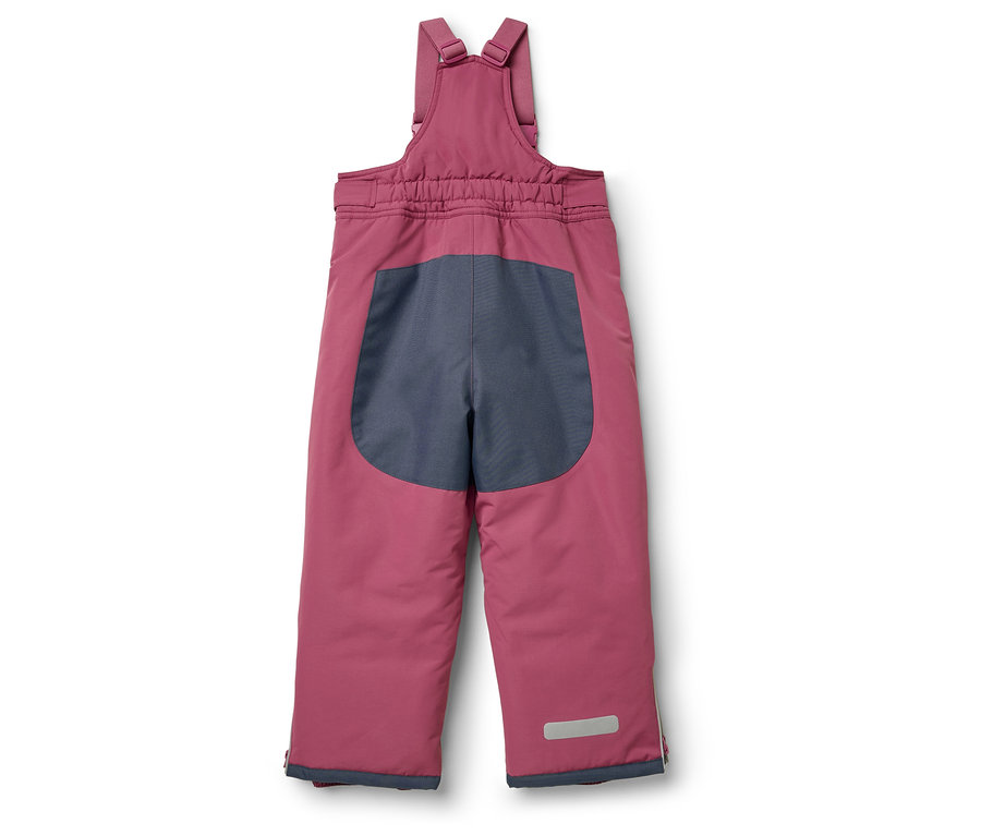 Ružové lyžiarske nohavice s podbradníkom a sivou zadnou časťou.