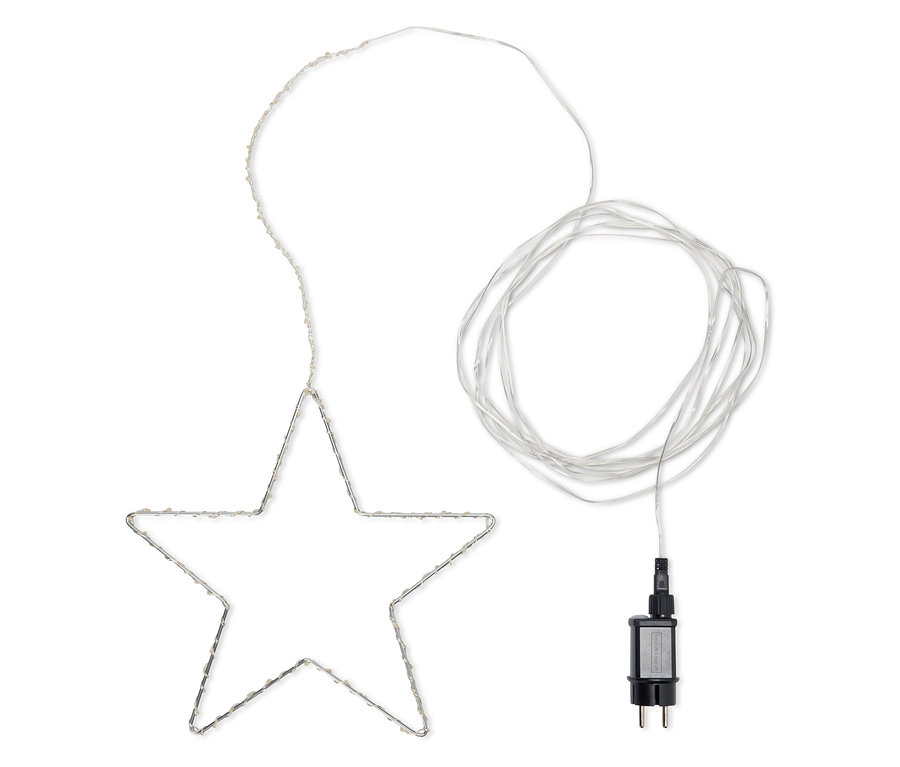 Svietiaca hviezda s napájacím káblom a adaptérom.