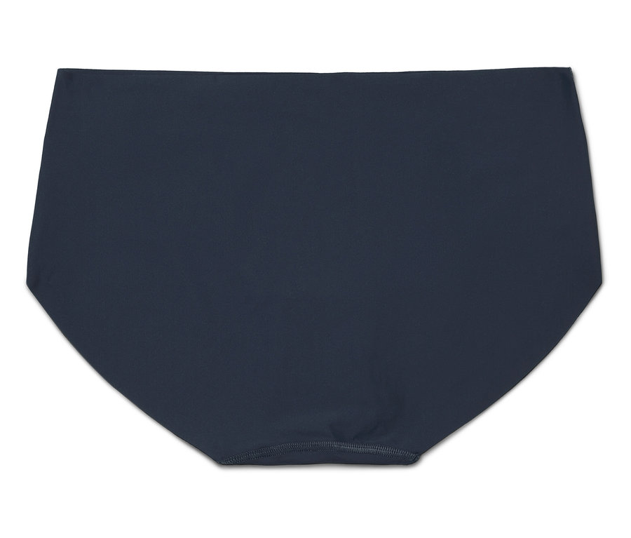 Tmavo modré nohavičky s vysokým pásom na bielom pozadí.