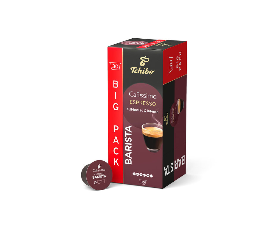 Balenie Cafissimo BARISTA Espresso - 30 kapsúl stojí vedľa jednej kapsuly.