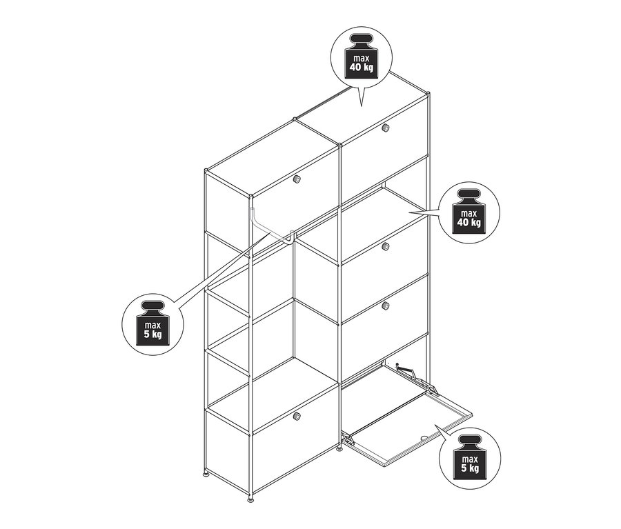 Nákres kovového skriňového systému »CN3«.