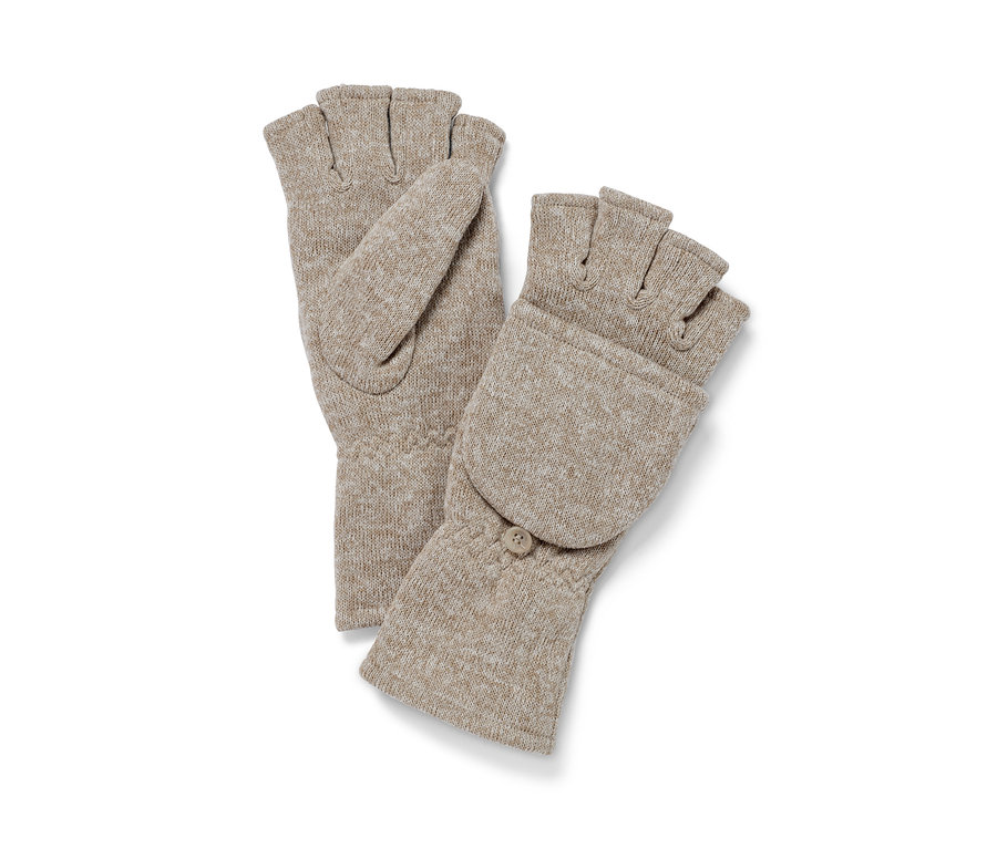 Béžové odklápacie palčiaky z pleteného flísu.