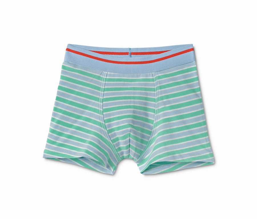 Pánske boxerky so svetlomodrými, zelenými a bielymi vodorovnými pruhmi. Boxerky, 3 ks.