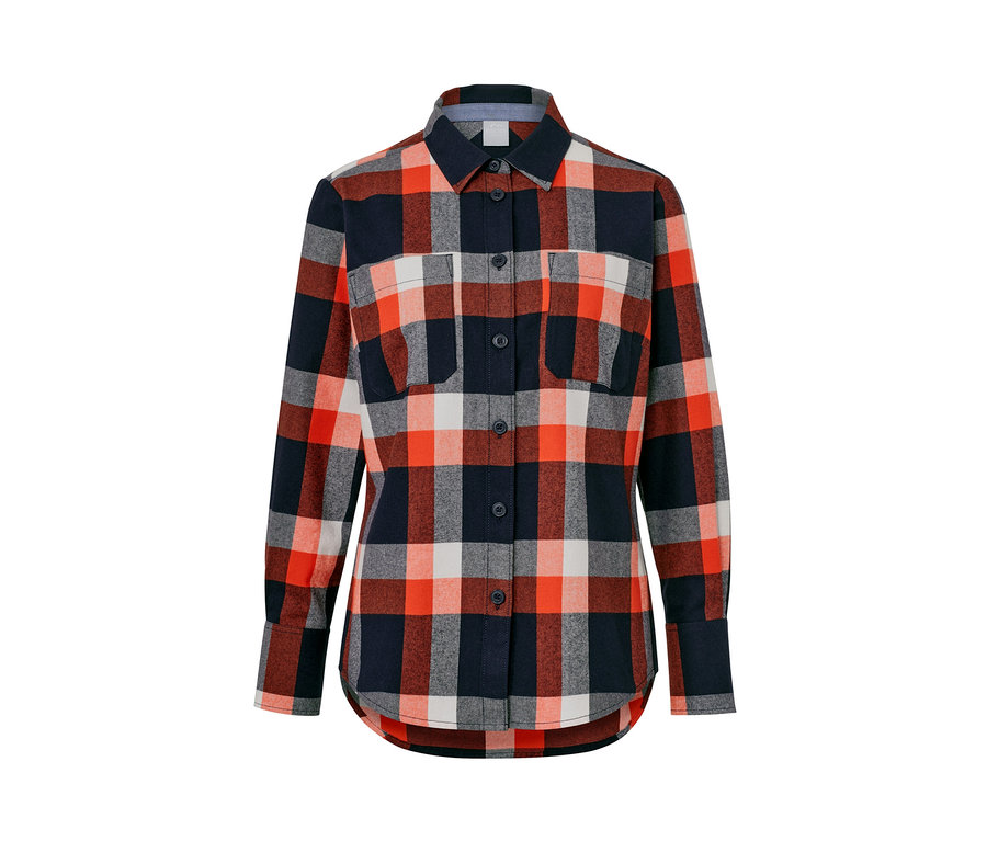 Károvaná blúzka s dlhými rukávmi, vreckami a gombíkmi.