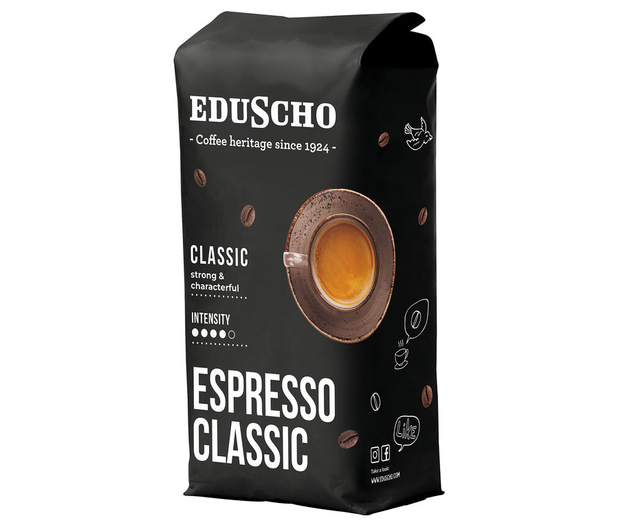 Čierne balenie zrnkovej kávy EDU Espresso Classic 1000g.
