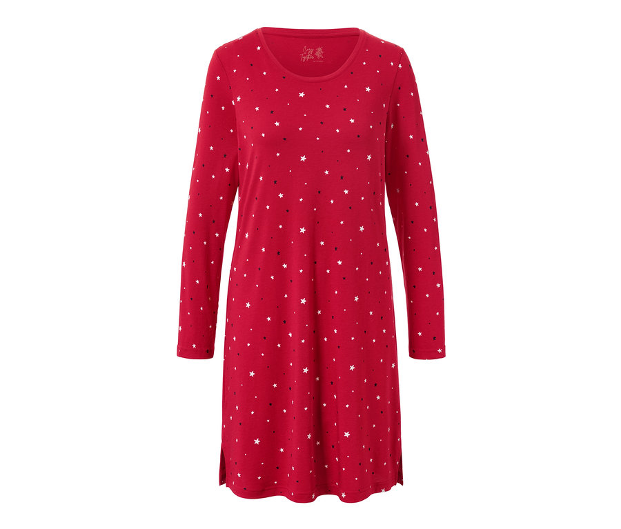 Červená nočná košeľa s dlhým rukávom a hviezdami.